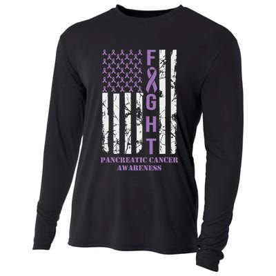 Fight Flag Purple Ribbon Support Pancreatic Cancer Awareness Cooling Performance Long Sleeve Crew