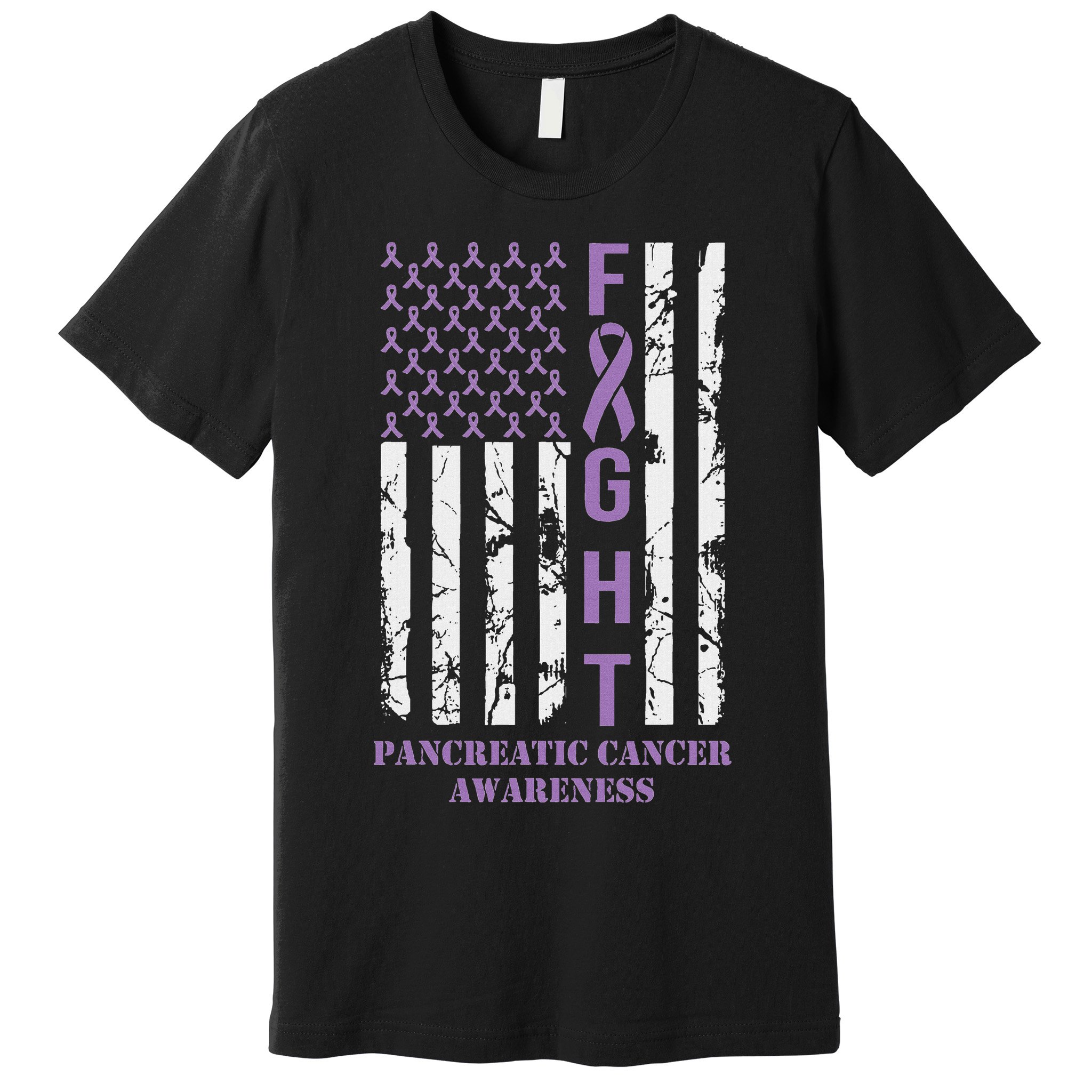 Fight Flag Purple Ribbon Support Pancreatic Cancer Awareness Premium T-Shirt