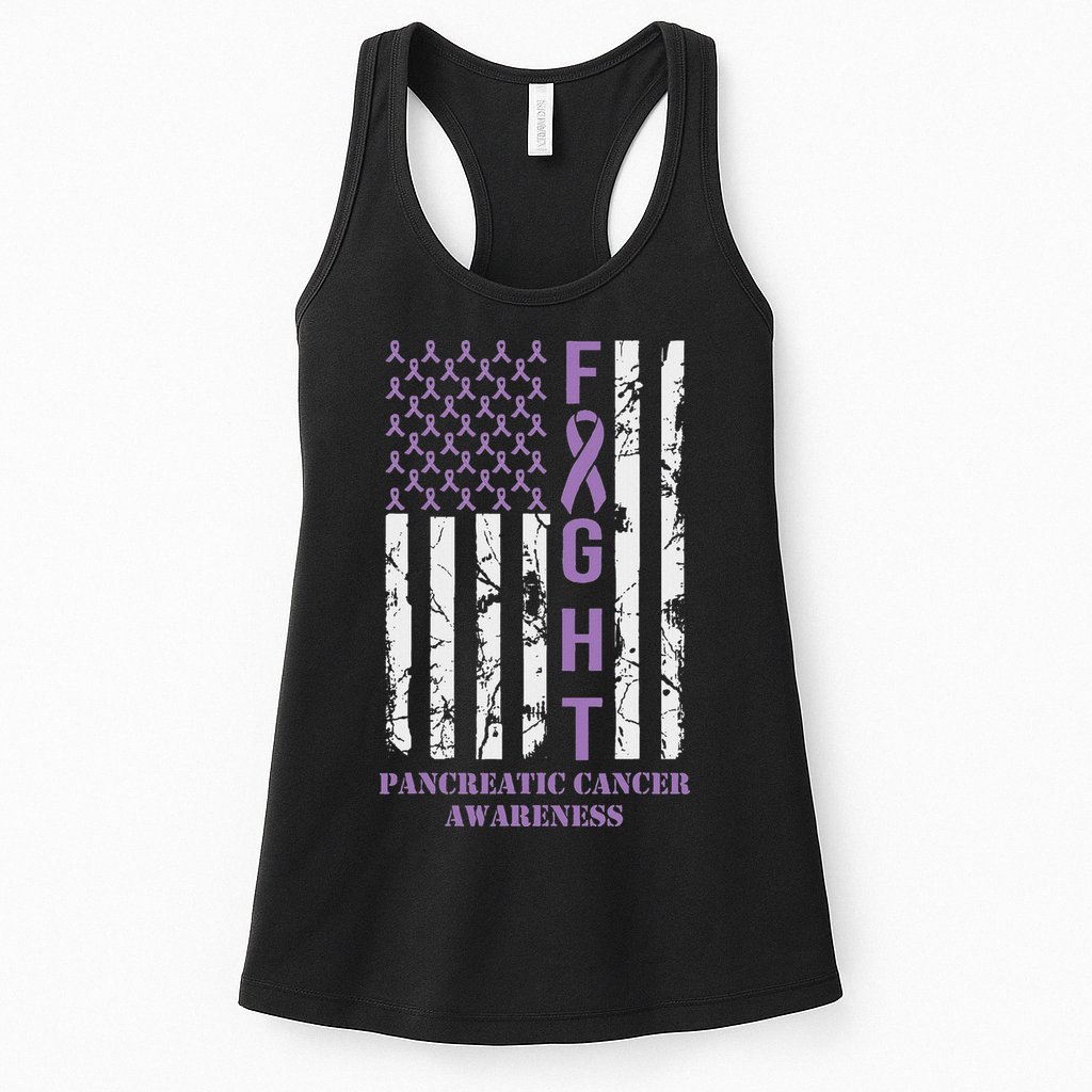 Fight Flag Purple Ribbon Support Pancreatic Cancer Awareness Womens Tank Top