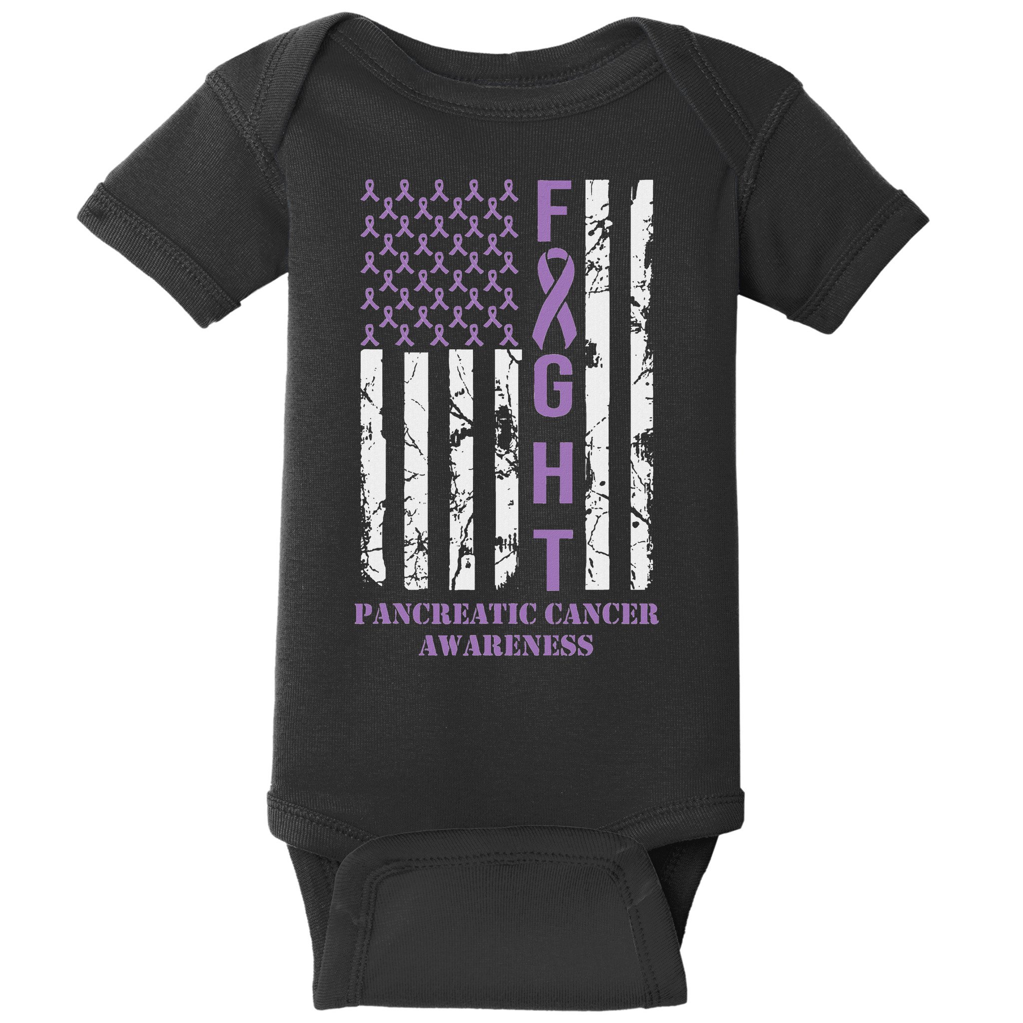 Fight Flag Purple Ribbon Support Pancreatic Cancer Awareness Baby Bodysuit