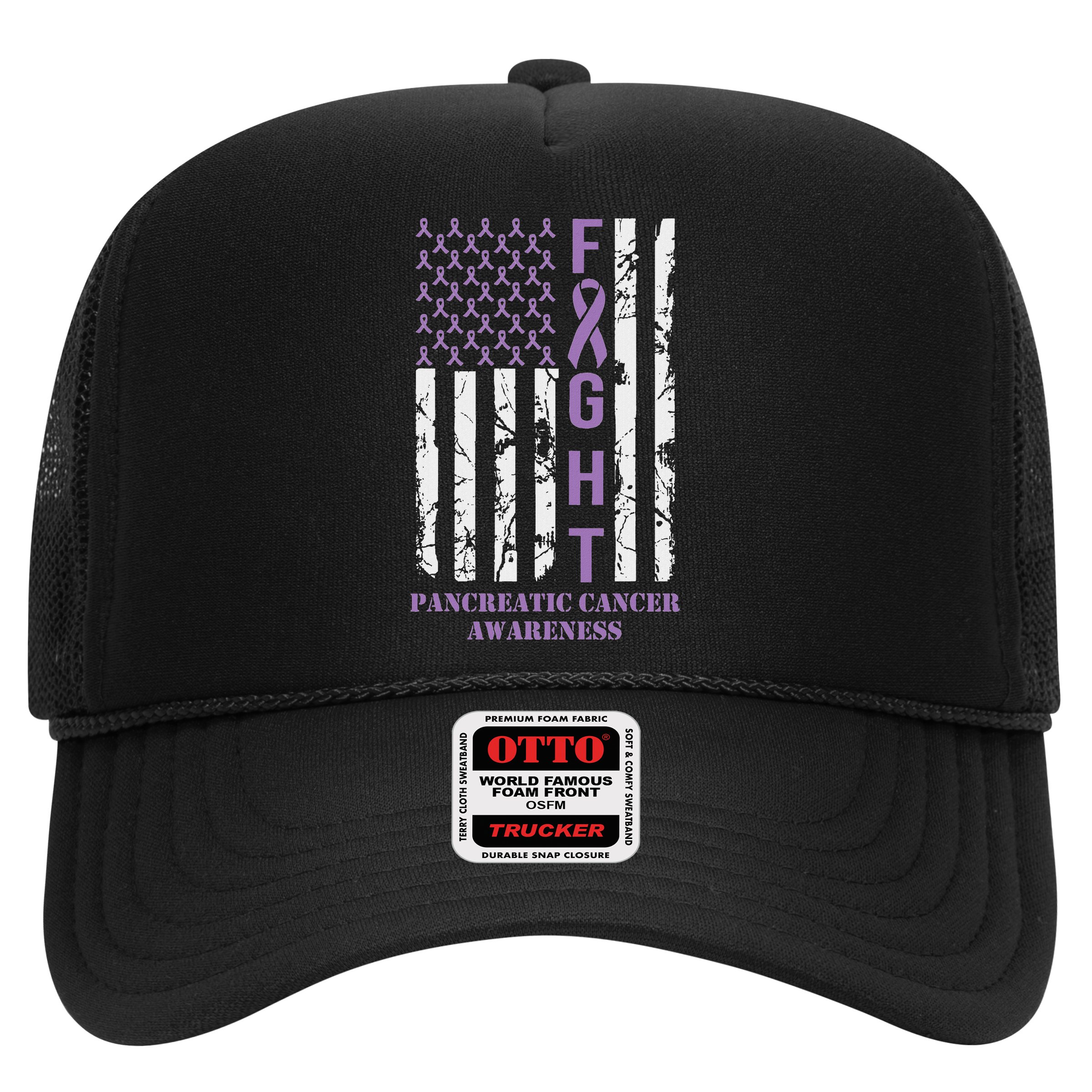 Fight Flag Purple Ribbon Support Pancreatic Cancer Awareness Hat