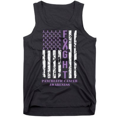 Fight Flag Purple Ribbon Support Pancreatic Cancer Awareness Tank Top