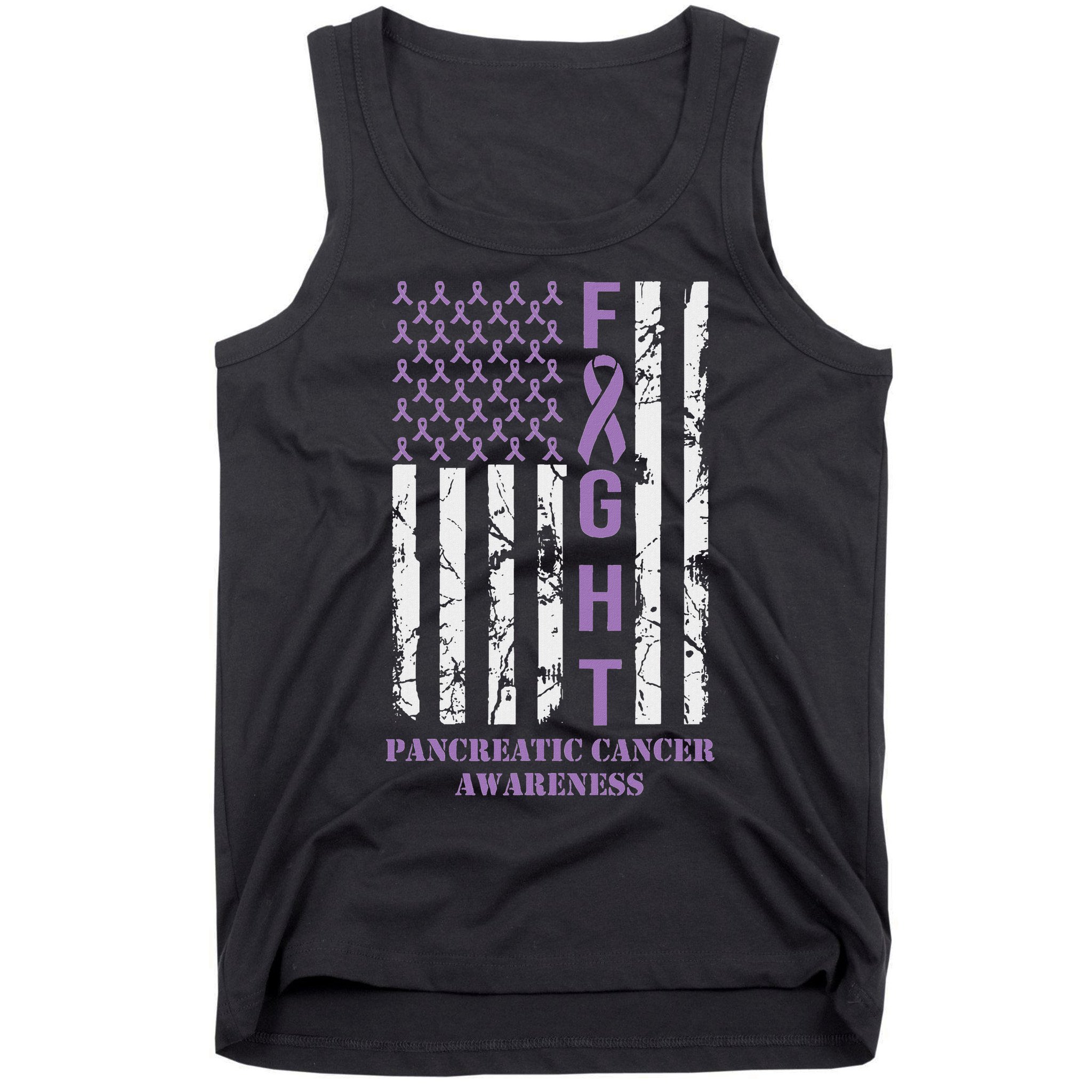 Fight Flag Purple Ribbon Support Pancreatic Cancer Awareness Tank Top