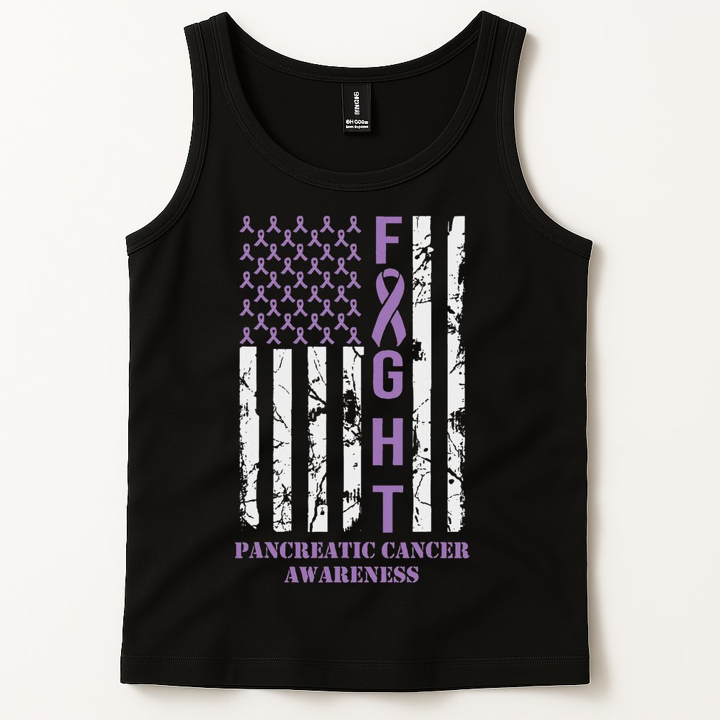 Fight Flag Purple Ribbon Support Pancreatic Cancer Awareness Tank Top