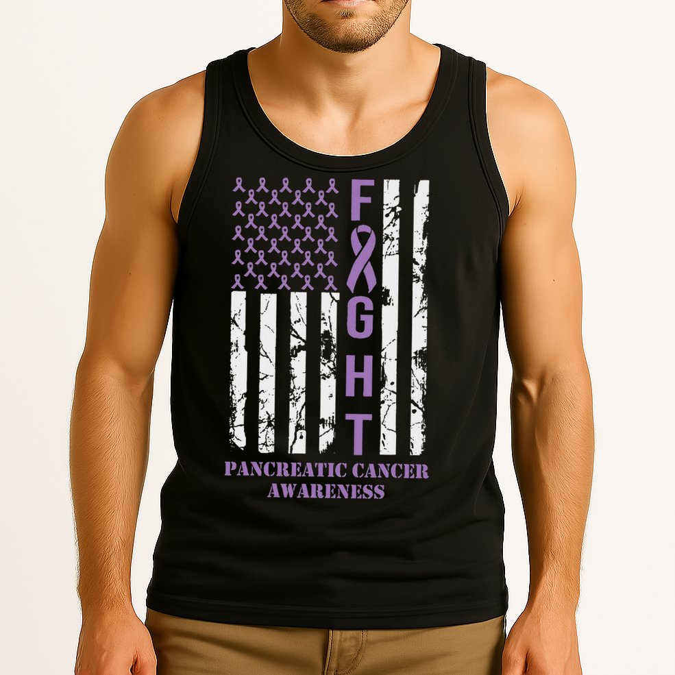 Fight Flag Purple Ribbon Support Pancreatic Cancer Awareness Tank Top