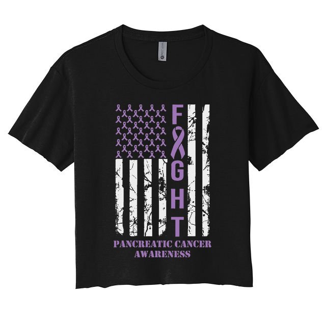 Fight Flag Purple Ribbon Support Pancreatic Cancer Awareness Crop Top