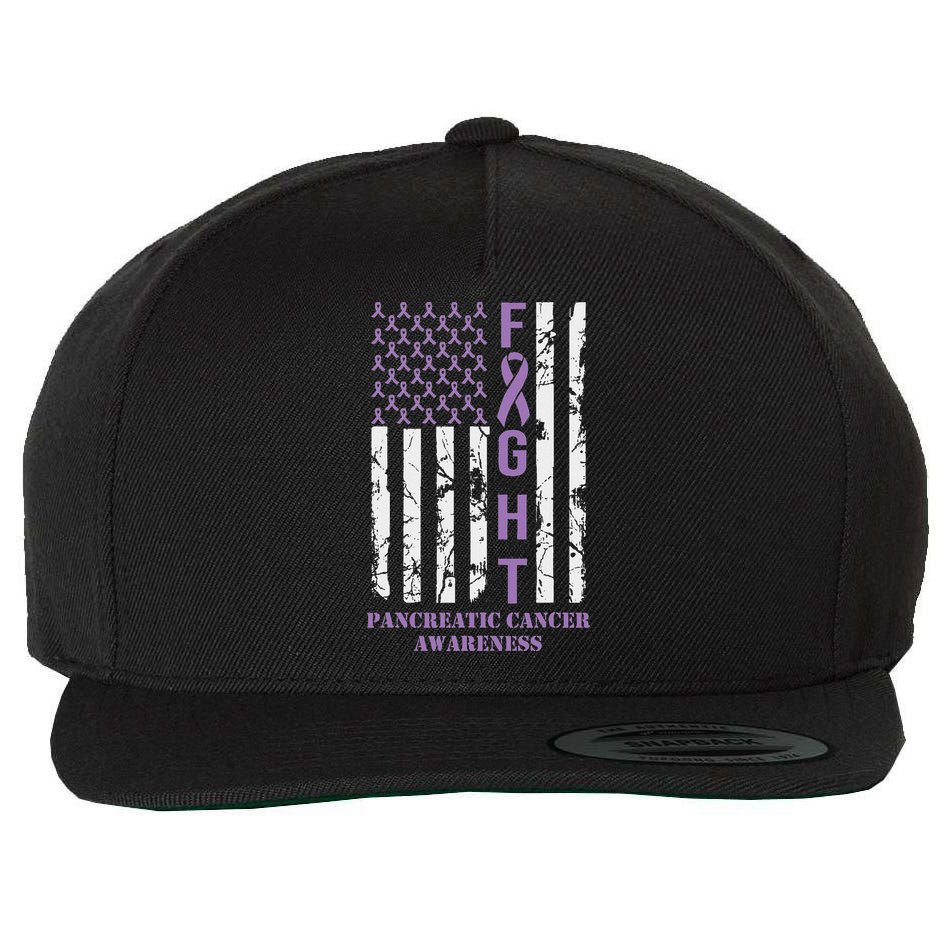 Fight Flag Purple Ribbon Support Pancreatic Cancer Awareness Wool Snapback Cap