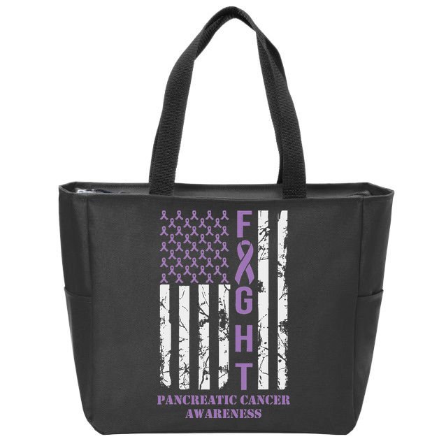 Fight Flag Purple Ribbon Support Pancreatic Cancer Awareness Zip Tote Bag