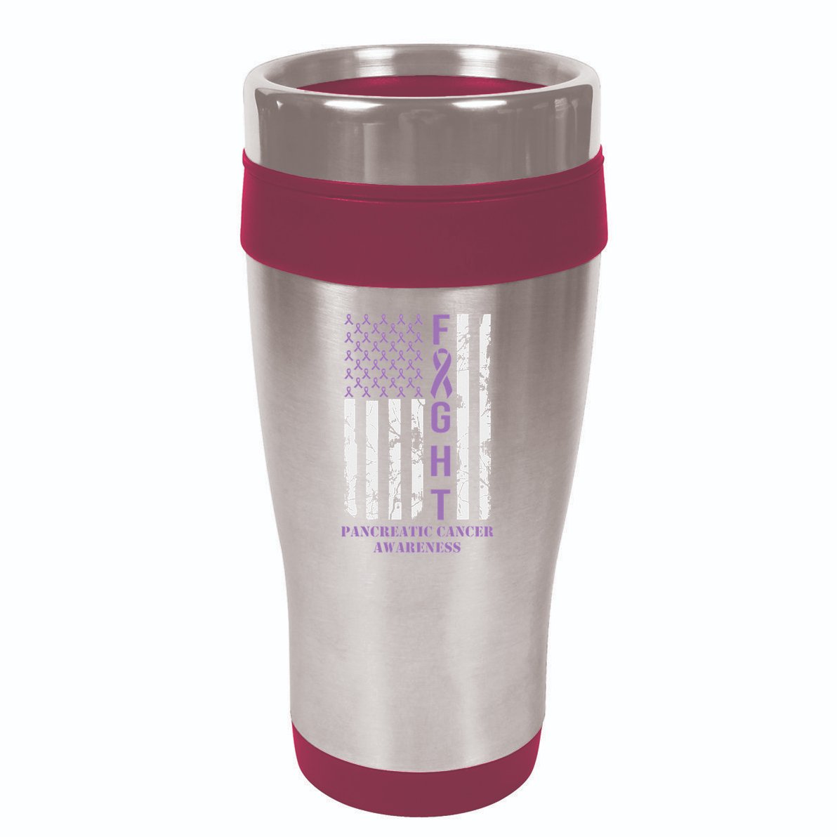 Fight Flag Purple Ribbon Support Pancreatic Cancer Awareness 16oz Travel Tumbler