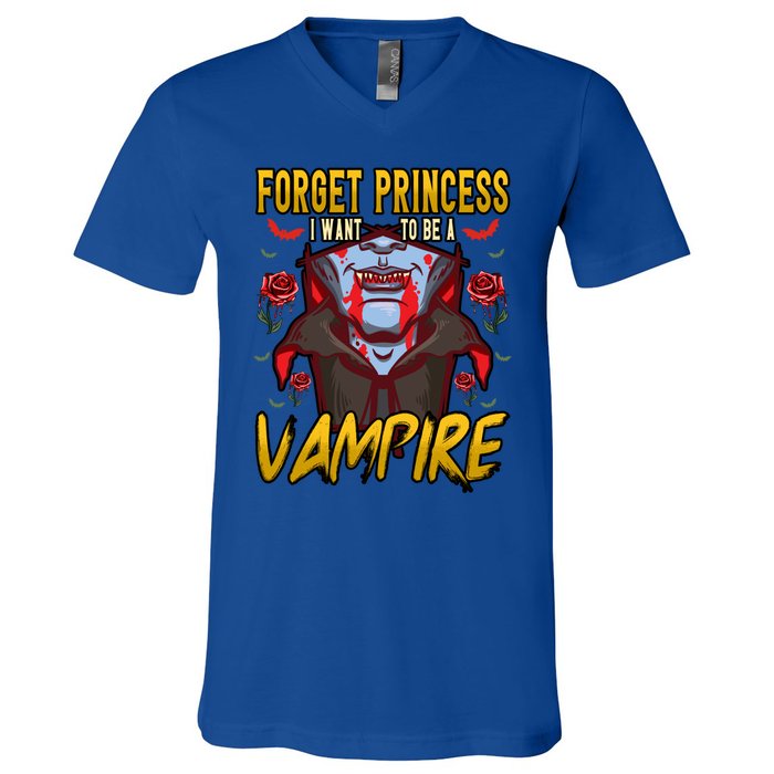 Funny Forget Princess I Want To Be A Vampire Halloween Gift V-Neck T-Shirt