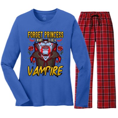 Funny Forget Princess I Want To Be A Vampire Halloween Gift Women's Long Sleeve Flannel Pajama Set 