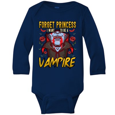 Funny Forget Princess I Want To Be A Vampire Halloween Gift Baby Long Sleeve Bodysuit