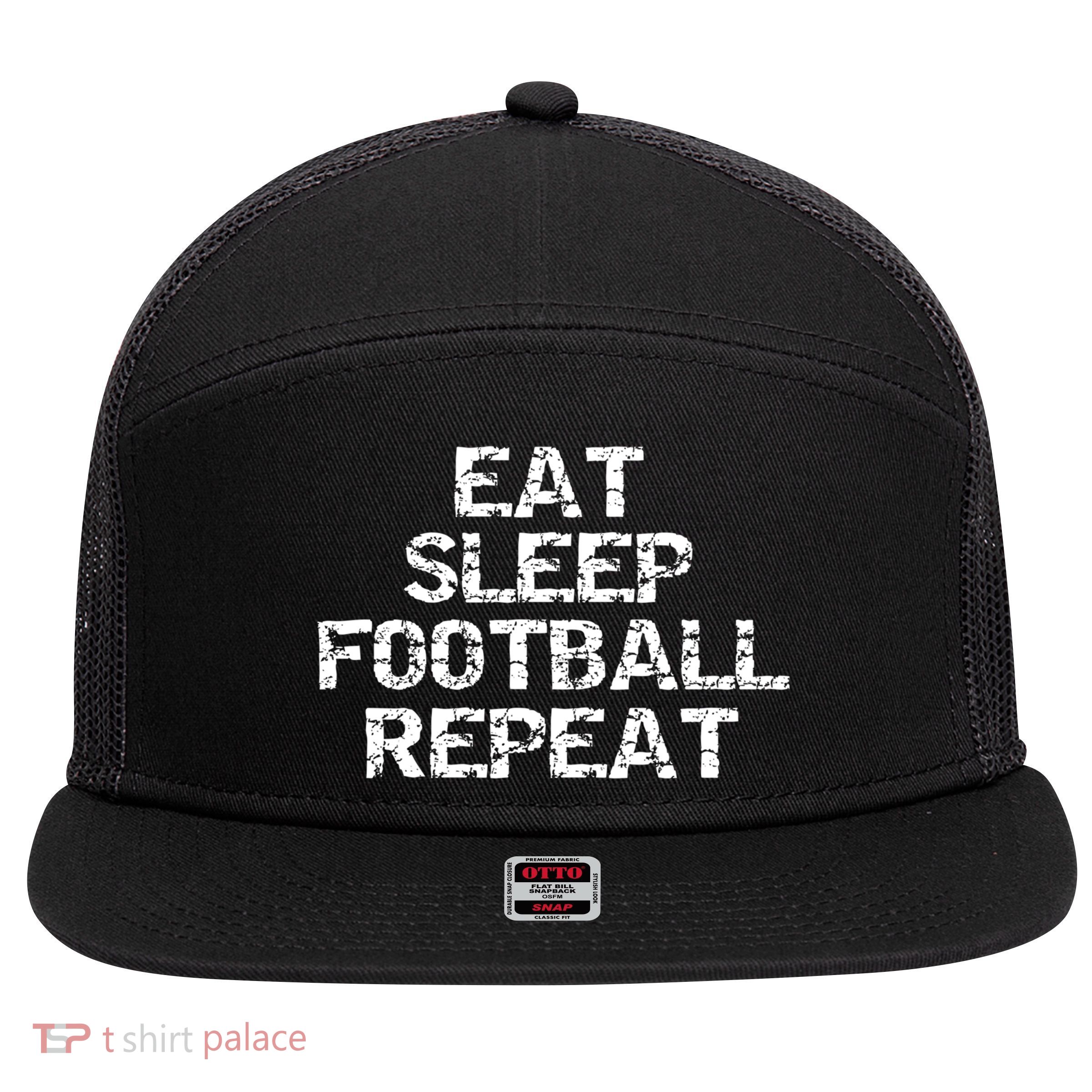 Funny Football Player Gift For Men Eat Sleep Football Repeat Meaningful Gift 7 Panel Mesh Trucker Snapback Hat