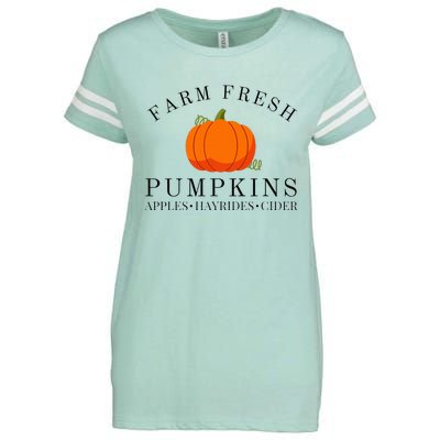 Farm Fresh Pumpkins Apples Hayrides Cider Thanksgiving Fall Enza Ladies Jersey Football T-Shirt