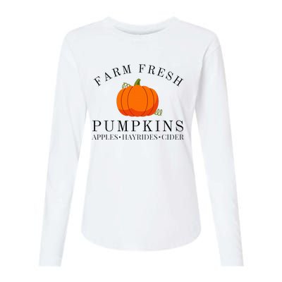 Farm Fresh Pumpkins Apples Hayrides Cider Thanksgiving Fall Womens Cotton Relaxed Long Sleeve T-Shirt