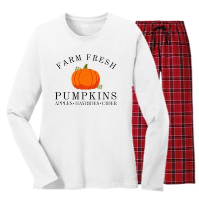 Farm Fresh Pumpkins Apples Hayrides Cider Thanksgiving Fall Women's Long Sleeve Flannel Pajama Set 