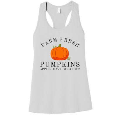 Farm Fresh Pumpkins Apples Hayrides Cider Thanksgiving Fall Women's Racerback Tank