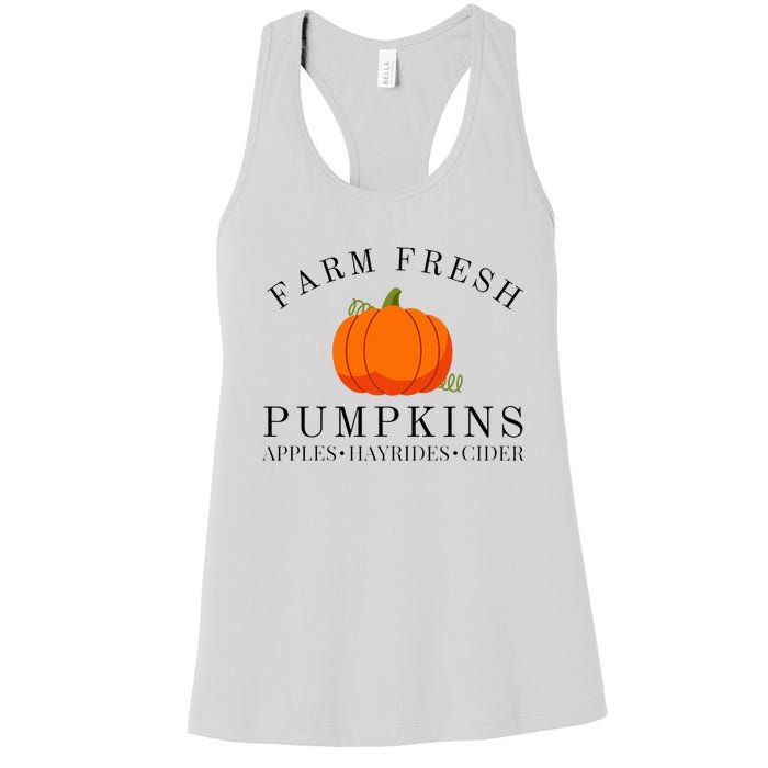 Farm Fresh Pumpkins Apples Hayrides Cider Thanksgiving Fall Women's Racerback Tank