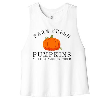 Farm Fresh Pumpkins Apples Hayrides Cider Thanksgiving Fall Women's Racerback Cropped Tank