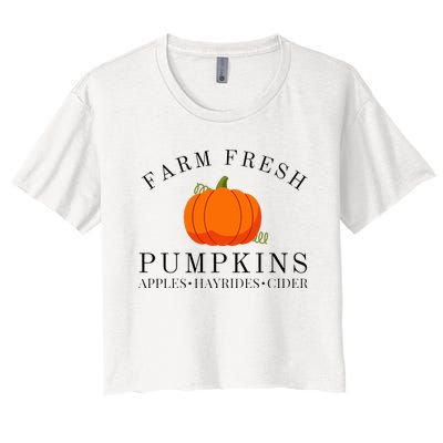 Farm Fresh Pumpkins Apples Hayrides Cider Thanksgiving Fall Women's Crop Top Tee