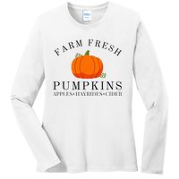 Farm Fresh Pumpkins Apples Hayrides Cider Thanksgiving Fall Ladies Long Sleeve Shirt