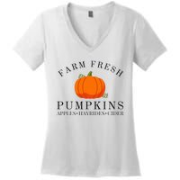 Farm Fresh Pumpkins Apples Hayrides Cider Thanksgiving Fall Women's V-Neck T-Shirt