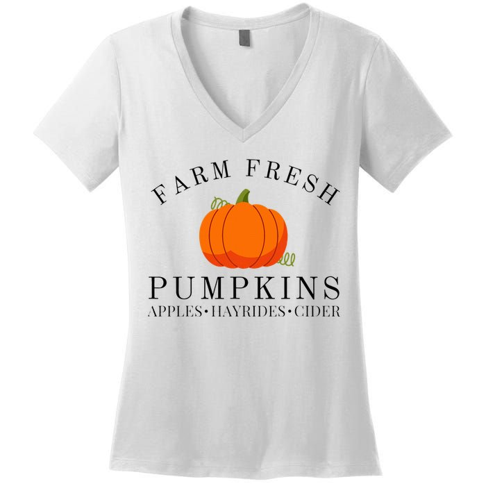 Farm Fresh Pumpkins Apples Hayrides Cider Thanksgiving Fall Women's V-Neck T-Shirt