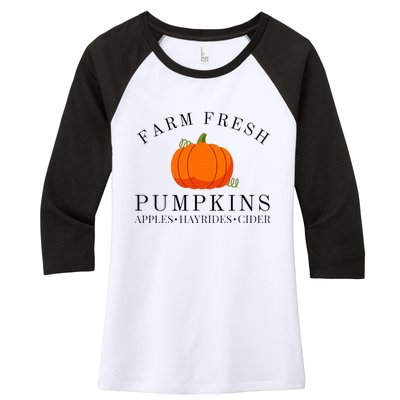 Farm Fresh Pumpkins Apples Hayrides Cider Thanksgiving Fall Women's Tri-Blend 3/4-Sleeve Raglan Shirt