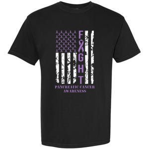 Fight Flag Purple Ribbon Support Pancreatic Cancer Awareness Garment-Dyed Heavyweight T-Shirt