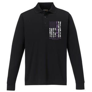 Fight Flag Purple Ribbon Support Pancreatic Cancer Awareness Performance Long Sleeve Polo