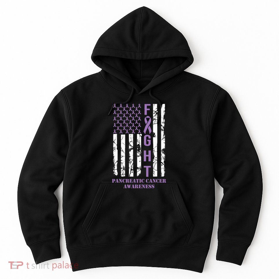 Fight Flag Purple Ribbon Support Pancreatic Cancer Awareness Hoodie