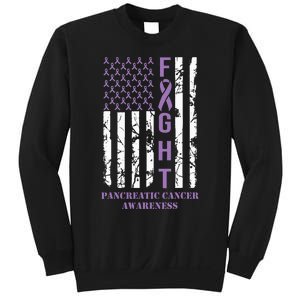 Fight Flag Purple Ribbon Support Pancreatic Cancer Awareness Sweatshirt