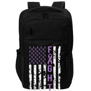 Fight Flag Purple Ribbon Support Pancreatic Cancer Awareness Impact Tech Backpack