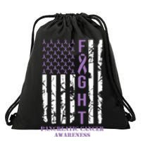 Fight Flag Purple Ribbon Support Pancreatic Cancer Awareness Drawstring Bag