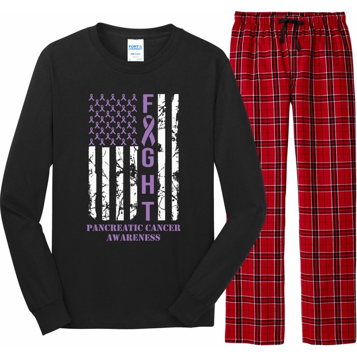 Fight Flag Purple Ribbon Support Pancreatic Cancer Awareness Long Sleeve Pajama Set