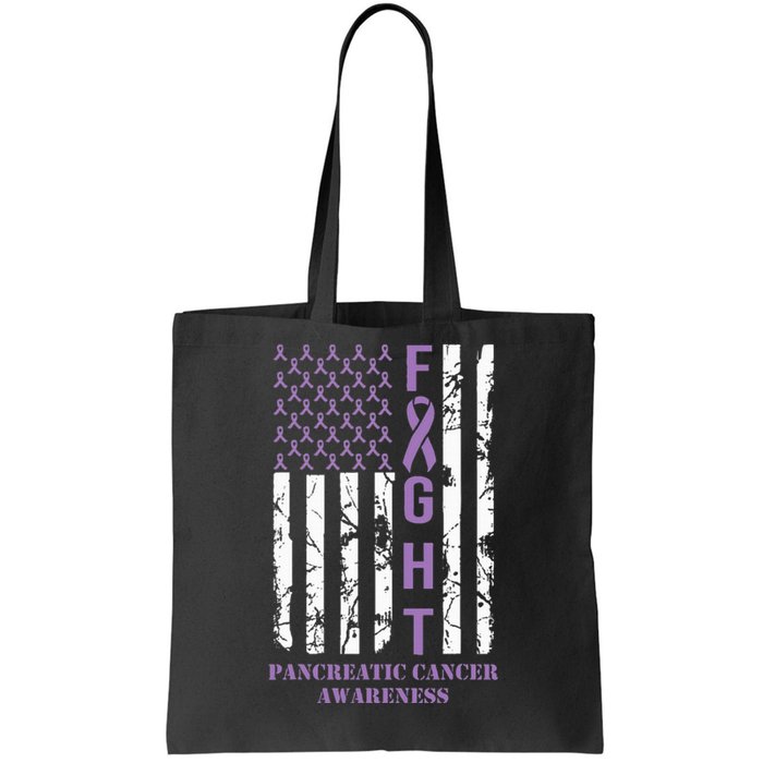 Fight Flag Purple Ribbon Support Pancreatic Cancer Awareness Tote Bag