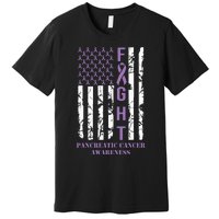 Fight Flag Purple Ribbon Support Pancreatic Cancer Awareness Premium T-Shirt