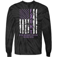 Fight Flag Purple Ribbon Support Pancreatic Cancer Awareness Tie-Dye Long Sleeve Shirt