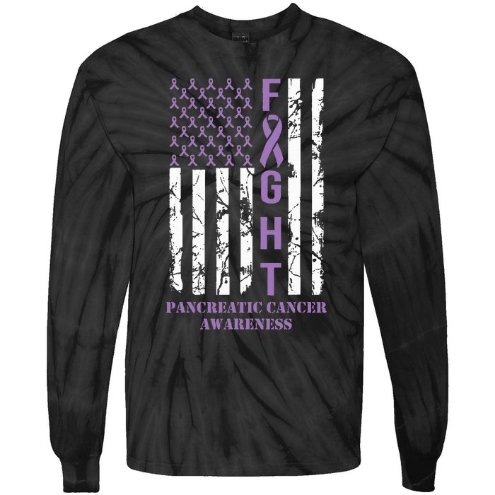 Fight Flag Purple Ribbon Support Pancreatic Cancer Awareness Tie-Dye Long Sleeve Shirt