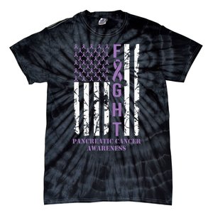 Fight Flag Purple Ribbon Support Pancreatic Cancer Awareness Tie-Dye T-Shirt