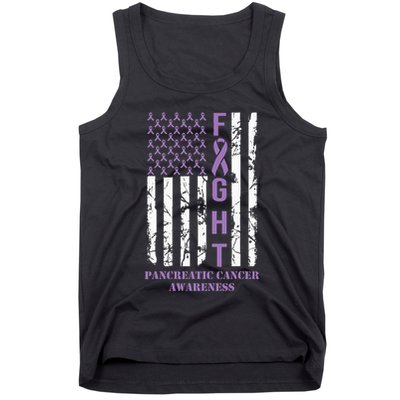 Fight Flag Purple Ribbon Support Pancreatic Cancer Awareness Tank Top