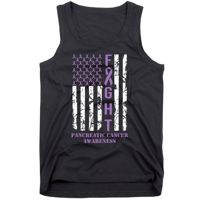 Fight Flag Purple Ribbon Support Pancreatic Cancer Awareness Tank Top