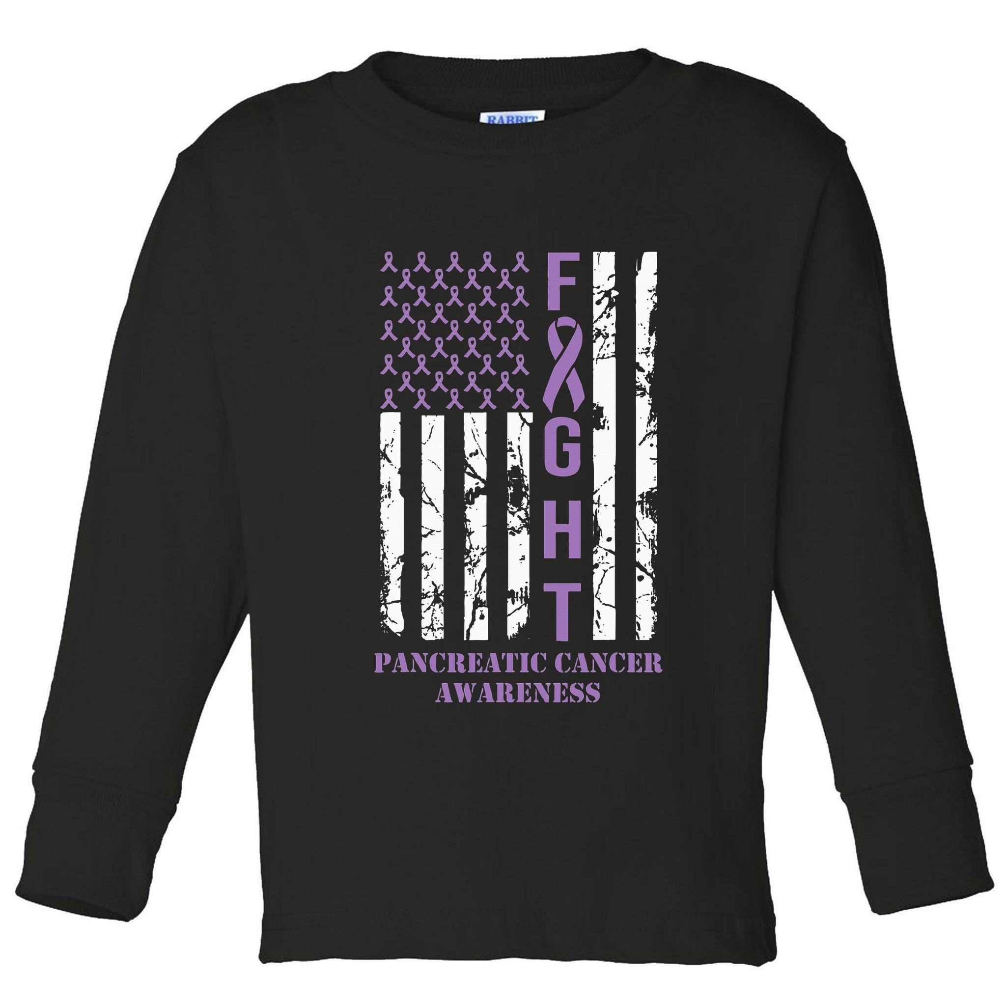 Fight Flag Purple Ribbon Support Pancreatic Cancer Awareness Toddler Long Sleeve Shirt