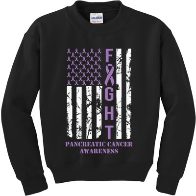 Fight Flag Purple Ribbon Support Pancreatic Cancer Awareness Kids Sweatshirt