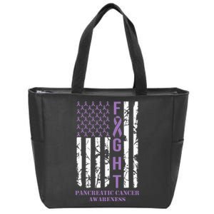 Fight Flag Purple Ribbon Support Pancreatic Cancer Awareness Zip Tote Bag