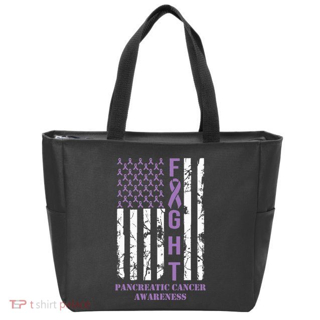 Fight Flag Purple Ribbon Support Pancreatic Cancer Awareness Zip Tote Bag