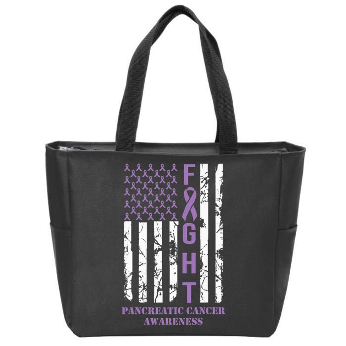 Fight Flag Purple Ribbon Support Pancreatic Cancer Awareness Zip Tote Bag