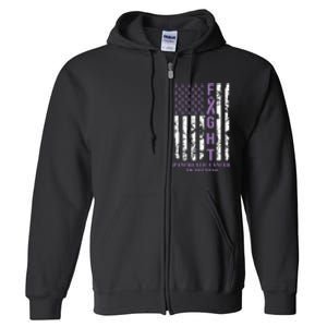 Fight Flag Purple Ribbon Support Pancreatic Cancer Awareness Full Zip Hoodie