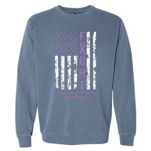 Fight Flag Purple Ribbon Support Pancreatic Cancer Awareness Garment-Dyed Sweatshirt