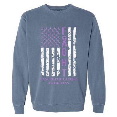 Fight Flag Purple Ribbon Support Pancreatic Cancer Awareness Garment-Dyed Sweatshirt